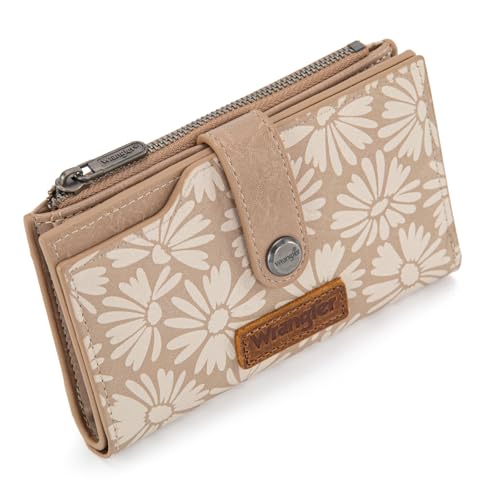 Wrangler Wallet for Women Bifold Card Holder with Zipper and ID Window - color: Sunflower-Apricot