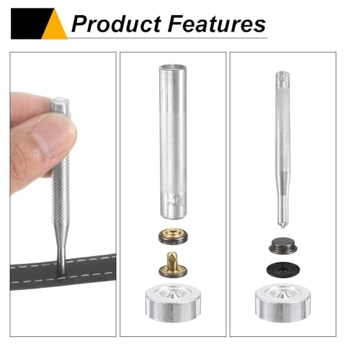HARFINGTON 24Set Leather Snaps Fasteners Kit 17mm Dia Brass Press-Stud Cap Button 2.95" Length Metal Snap Buttons with 4 Install Tools for Coat Bag Leather Marine Boat Canvas, Matte Black - color: Matte Black, size: 17mm