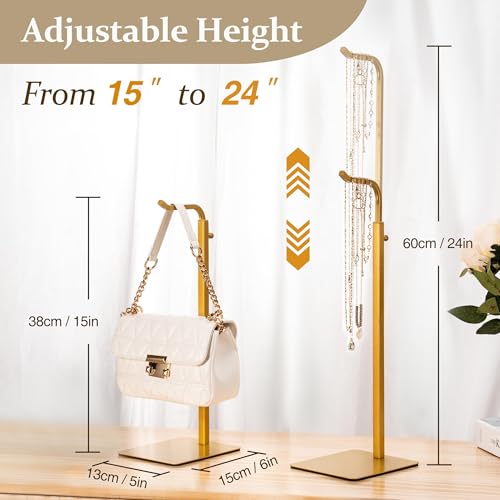 2-Pack Adjustable Tabletop Purse & Banner Display Stands, Gold | Tabletop hook holders display handbags, wreaths and banners in closets, retail stores and vendor booths. - color: Gold