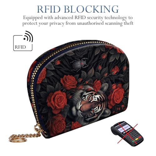 RFID Credit Card Holder Wallet for Women, Small Leather Card Case with Zipper Keychain, Slim Accordion Card Organizer for Cash Coins ID Business Cards,Tiger Rose Flowers - color: Tiger Rose Flowers, size: Wallet-B