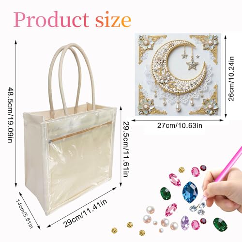 Xylzzuit DIY Pearl Painting Canvas Tote Bag Kit 11.42IN Diamond Art Handbag for Women Shopping Grocery Bag Dots Beads Art Craft Gift (Moon) - color: Moon