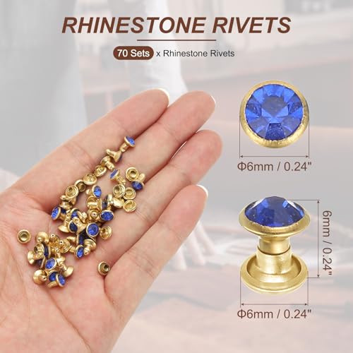 PATIKIL 6mm Leather Rivets, 70 Sets Rhinestone Rivet Studs Double Cap Spikes Rivet for Leather Crafting for Decor Repair DIY Clothing Belts Bags Shoes, Dark Blue Gold Tone - color: Dark Blue, size: 6mm