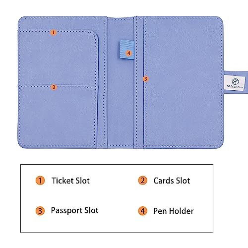 Melsbrinna Premium Leather Passport Holder Covers Case, Waterproof Rfid Blocking Travel Wallet Passport Holder with Pen Holder, Cute Passport Book for Women/Men - color: AR-Light blue
