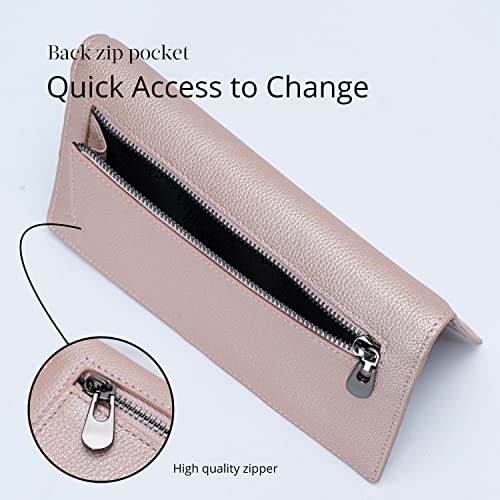 Bveyzi Ultra Slim Thin Leather RFID Blocking Credit Card Holder Bifold Clutch Wallets for Women - color: Rose Gold