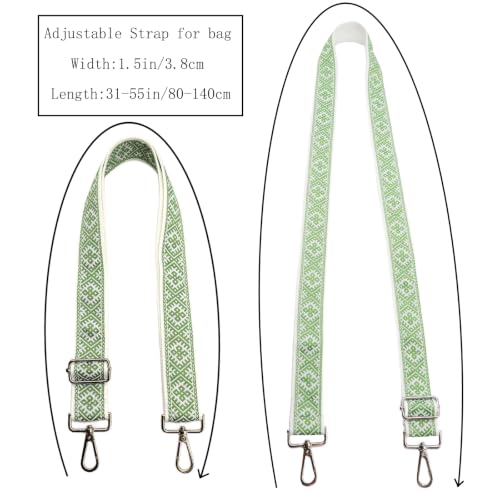 Purse Strap Bag Straps 1.5" Wide Adjustable Replacement Long Crossbody for Thick Shoulder Bags Canvas Handbags - color: Silver Hardware-1203-green