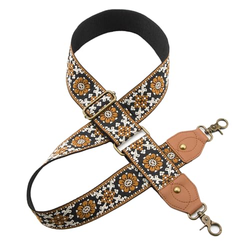 Purse Strap Replacement Crossbody Adjustable Bag Strap Retro Jacquard Embroidery Wide Shoulder Strap for Women Handbags - color: Black Background Plum Blossoms