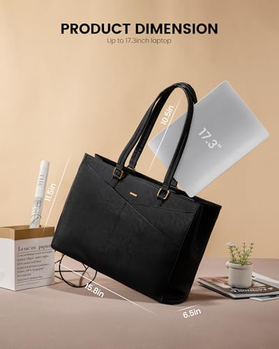 LOVEVOOK Laptop Tote Bag for Women,Leather Work Computer Briefcase Bag - color: Retro Black, size: 17.3 inch