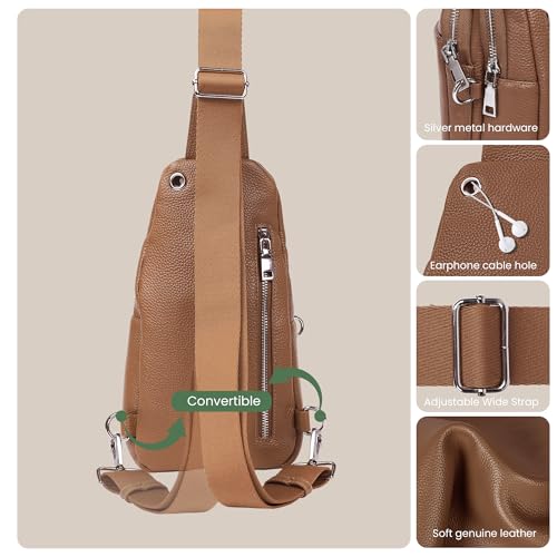 befen Genuine Leather Sling Bag for Women Anti-Theft Crossbody Chest Bags Fanny Packs for Travel with RFID Card Slots | Real Leather, Anti Theft, RFID Blocking, 3 Card Slots, Anti Pocket Bag, Multi Pockets, Travel Purse - color: Brown02