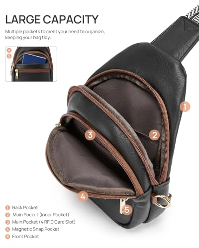 CHOLISS Anti Theft Small Sling Bag for Women and Men RFID Leather Crossbody Bags Fanny Pack Chest Bag Travel Purse Daypacks - color: Black