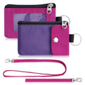 Artpaxy Minimalist Wallet For Mens Womens, Keychain RFID Blocking Zipper Small Wallet with ID Window 2 Lanyards,Water Resistant Travel Cash Card Coin Case Boys Girls - color: Dark purple+Dark pink