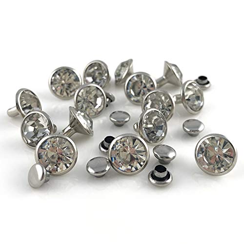 200 Sets Cz White Clear Crystal Rivets Rapid Rhinestone Silver Color Stud Rivets fit for DIY Leather-Craft and Garment (8 MM) - size: 8 MM