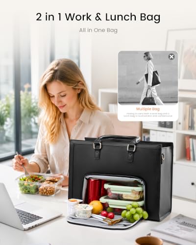 LOVEVOOK Laptop Tote Bag for Women, Large Work Computer Bag with Cup Holder - color: Classic Black, size: 15.6 Inch