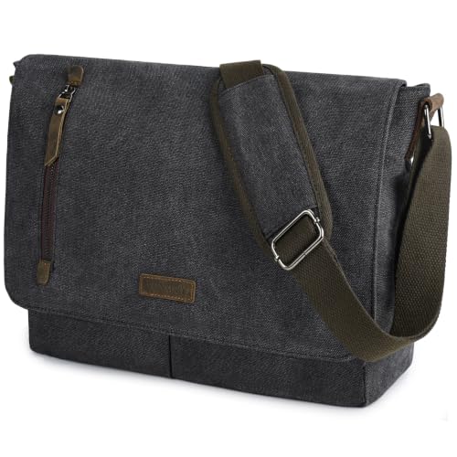 VX VONXURY Messenger Bag for Men, Canvas Laptop Briefcase Bag for Work | Shoulder Bag for Office, Fits 14" Laptop, Vintage Satchel Bag with Padded Shoulder Strap, Padded Laptop Sleeve, Waterproof - color: Grey-14 Inch