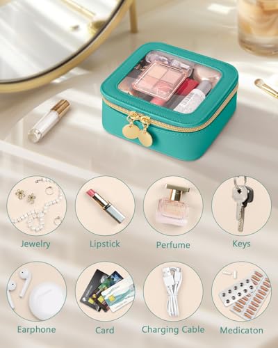 Soimeat Mini Makeup Bag, Small Makeup Bag for Purse, Waterproof Clear Makeup bag, Leather Cosmetic Bag, Square Make Up Bag Pouch, Toiletry Bag for Travel, Car and Women, Green - color: Green, size: Mini