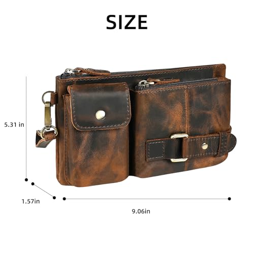Water Resistant Canvas + Leather Hiking Riding Travel Fanny Waist Pack Small Phone Pouch For Men Women FB811-29 (Z-8135-100% Leather) - color: Z-8135-100% Leather