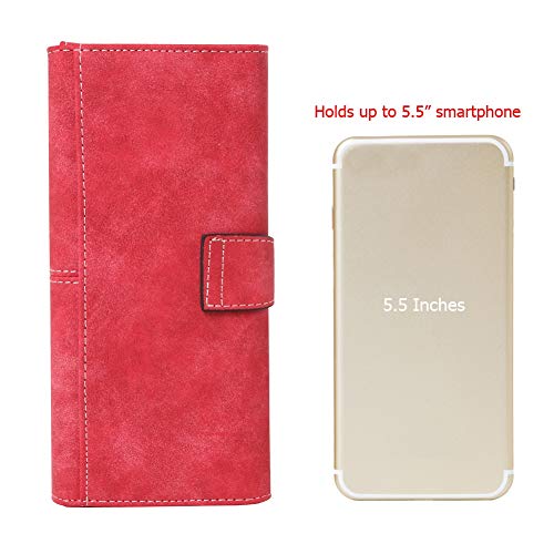 Women's Vegan Leather 17 Card Slots Card Holder Long Big Bifold Wallet - color: Red