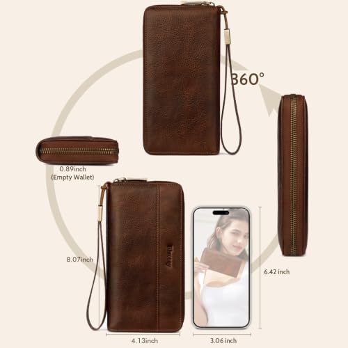 Real Leather Wristlet Wallet Women With RFID Blocking(darkcoffee) - color: a9-darkcoffee