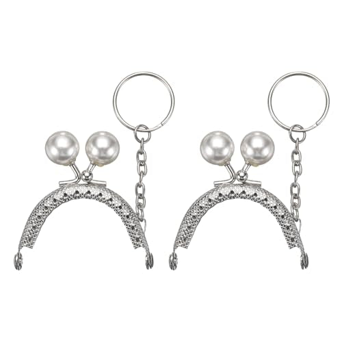uxcell 2 Pcs Metal Purse Frame, 5cm/1.97" Beads Silver Kiss Lock Clasp Arch Embossing Bag Frames with Key Ring for Purse Making Clutch Bag Coin Purse, White - color: White