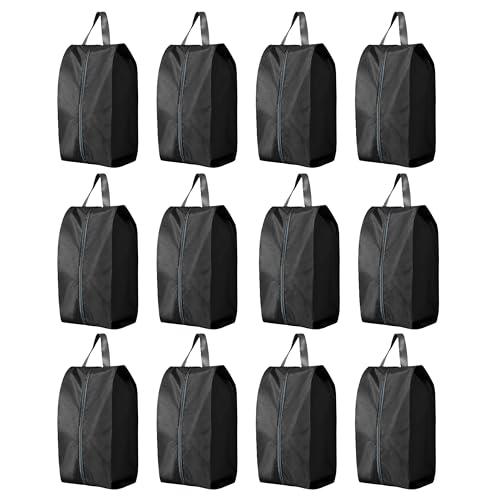 Travel Shoe Bags, Set of 12, Large Oxford Fabric Storage Bags with Zipper and Handle, Water-Resistant Pouches (Black) - style: Black