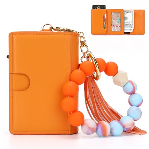 Wallet Women Slim Credit Card Holder for Women Rfid Blocking Wallet Leather Credit Card Holder With Aluminum Pop Up Cash Pocket Trifold Magnetic Coin Purse - color: Orange