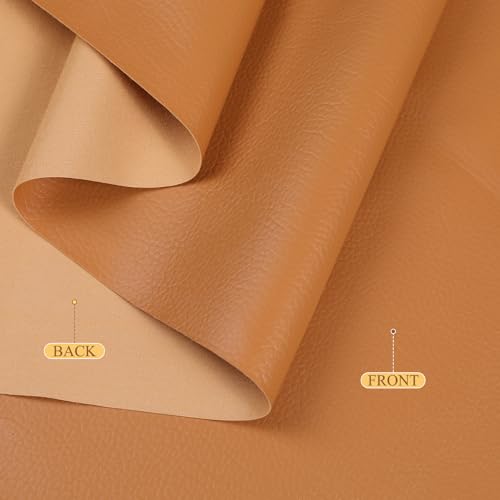 Faux Leather 0.7mm Upholstery Fabric by the Yard 55x72 Inch Camel | PU Waterproof Marine Vinyl, Soft Pebble Leather Sheet for Sofa Wallet Handbag Cushion Earrings Bows Craft Sewing Projects