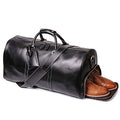 Leather Travel Duffel Bag, Classic Leather Weekend Bag Mens Gift Overnight Retro Sport Gym Carry on Luggage YKK Zipper (Black Oil) - color: Black Oil