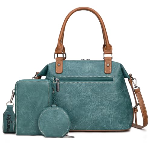 Wrangler 3Pcs Doctor Bag Sets for Women Top-handle Satchel Bag with Cell Phone Handbag and Coin Purse - color: Turquoise