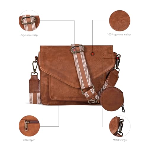 Ozora Genuine Leather Crossbody Purse for Women, Shoulder Bag - color: Tan Coin Web
