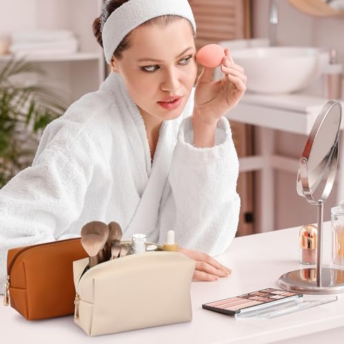 Sanwuta 9 Pcs Makeup Bags Bulk Toiletry Case,Brown Series - color: Brown Series