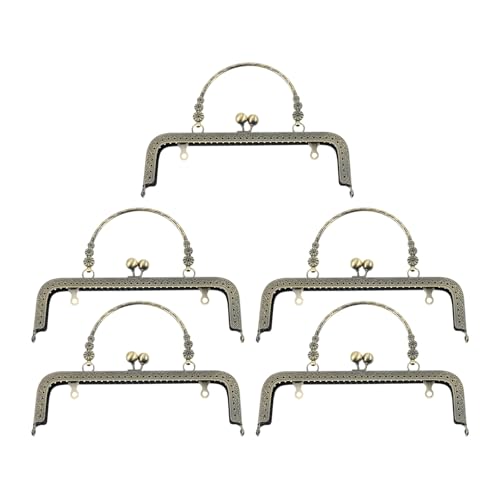 5PCS Metal Kiss Lock Purse Frame with Handle,Embossed Arch Clasp | Replacement for DIY Handbag Making, Coin Bag & Clutch Bag Repair - size: 7.9 Inch