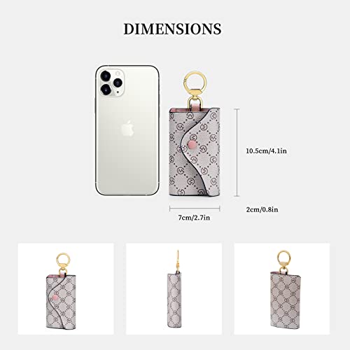 GOLF SUPAGS Women PVC Leather Car Key Chain Card Holder Wallet Pouch 6 Hook Snap Closure keys Money Organizer Case | Card Holder - color: Shaded Ice×Smoky Pink