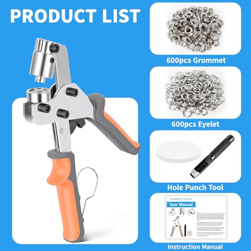 Heavy Duty Grommet Tool Kit - 600 Sets 3/8" Grommets, Manual Press Eyelets Tool with Hole Punch for Tarp Fabric Leather Banner Canvas Tents Vinyl Crafts (3/8" (10mm) - 600 Sets (Silver)) - size: 3/8in-600Sets Silver