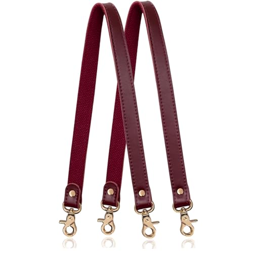 Allzedream Genuine Leather Purse Strap Sewing Canvas Replacement Handbag Shoulder Bag 2 Pcs - color: Wine Red, Gold Hareware