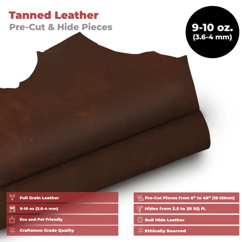 ELW Cowhide Bourbon Brown Leather 9-10 oz (3.6-4mm) Thickness Pre-Cut Calf Hide Full Grain Leather for Tooling, Holsters, Sheath, Carving, Embossing, Stamping - color: Bourbon Brown, size: Select