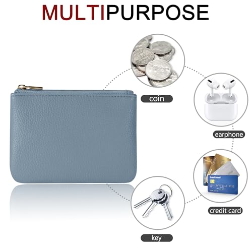 Chelmon PU Leather Coin Purse Pouch Change Holder Small With Zipper for Men Women 2 PCS Set (Black&Blue) - color: Black&Blue