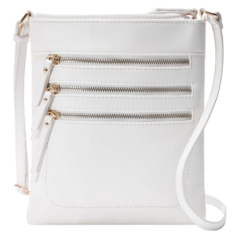 Solene Crossbody Bag Functional Multi Pocket Messenger Purse Top Zip Closure Shoulder Handbag With Adjustable Strap - color: White