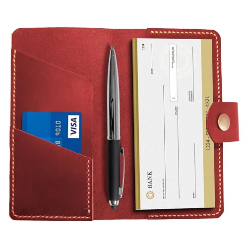 Red Leather Checkbook Cover, Unisex Adult, RFID Protected, Minimalist Style - color: Red
