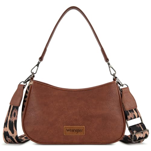 Wrangler Shoulder Bag for Women Western Small Purse Hobo Handbag | Aztec, Underarm Bag, 2 Detachable Straps, Secure Zipper Closure, Back Pocket, Crossbody Bag for dates, travel and everyday - color: Brown-leopard