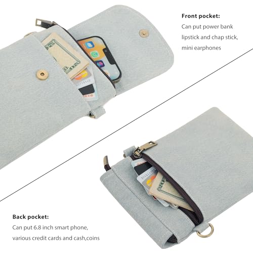 SILKAREA Vintage Embroidered Canvas Flip Small Crossbody Bag Cell Phone Pouch for Women Wristlet Wallet Bag Coin Purse - color: Denim Blue-a