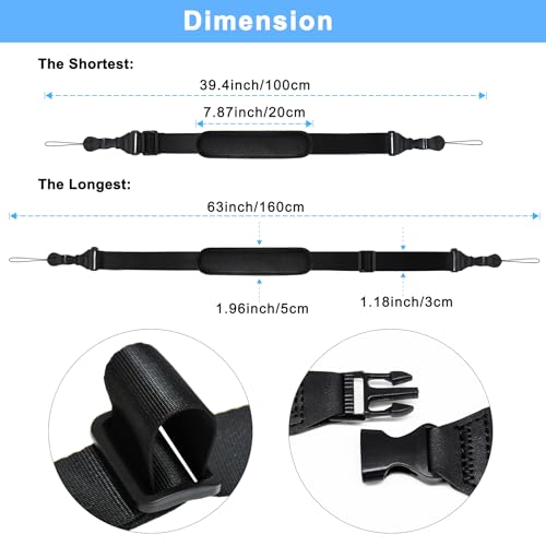 TIMISM Shoulder Strap with Pad, 2 Sets of Quick Release Buckles, Black | Adjustable between 39" to 63", Replacement Comfortable Neck Lanyard for Camera, Tablet, iPad, Laptop, Binocular, Luggage Bag - size: 1 Strap With 2 Sizes of Connector