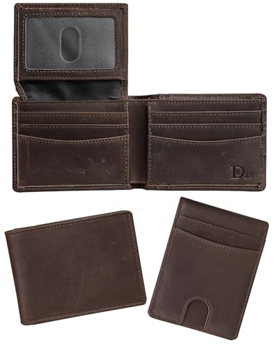 DK86 Wallet for Men Slim Rfid Bifold Genuine Leather 2 ID Window With Gift Box (vintage coffee) - color: vintage coffee