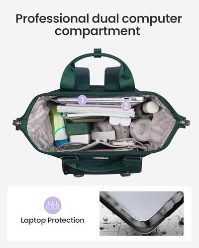 LOVEVOOK Laptop Backpack for Women with Giant Tumbler Holder Pocket,15.6 inch Waterproof Travel Backpack Purse Computer Laptop Bag - color: Dark Green With Cup Holder, size: 15.6 inch