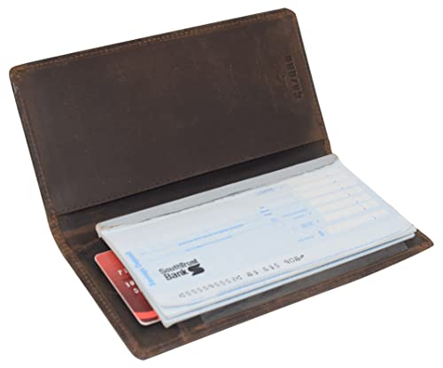 Genuine Leather Checkbook Cover For Men & Women Checkbook Holder Wallet RFID Blocking USA Series (Vintage Design Brown) - color: Vintage Design Brown
