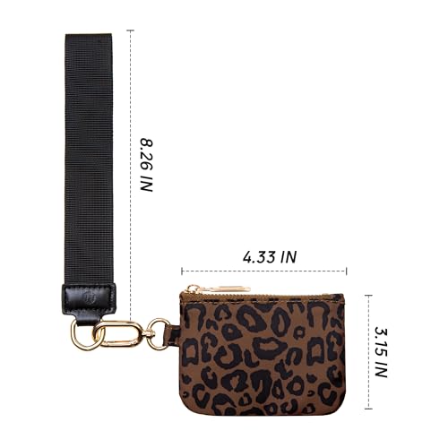 Mum's Memory Mini Zip Around Wristlet Wallets for Women -KeyChain Wallet with Detachable Dual Pouch Wristlet -Key Chain Coin Purse Small Wallets - color: Brown leopard