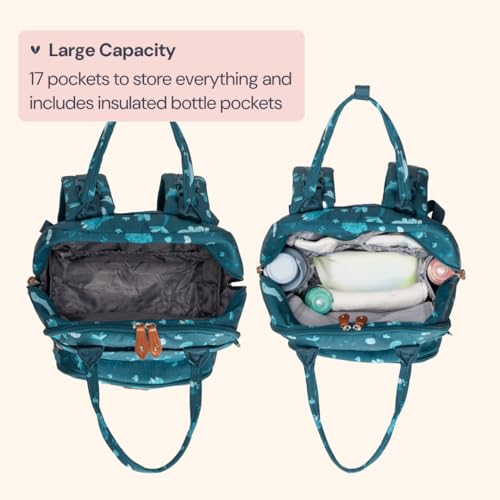 BabbleRoo Diaper Bag Backpack - Baby Essentials Travel Tote - Multi Function Water Resistant Diaper Bag, Travel Essentials Baby Bag with Changing Pad, Stroller Straps & Pacifier Case - Unisex, Dino - color: Dino, size: Large