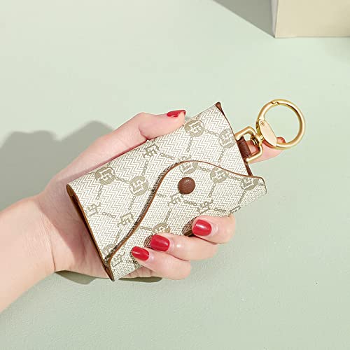 GOLF SUPAGS Women PVC Leather Car Key Chain Card Holder Wallet Pouch 6 Hook Snap Closure keys Money Organizer Case | Card Holder - color: Brown×White, style-2