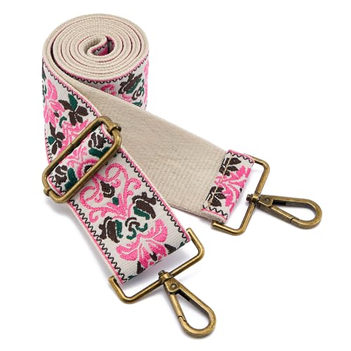 ZOOEASS Bronze Buckles Purse Strap, 2" Wide Crossbody Handbag Strap Adjustable Replacement Shoulder Strap Vintage Embroidery - color: 5cm-color21