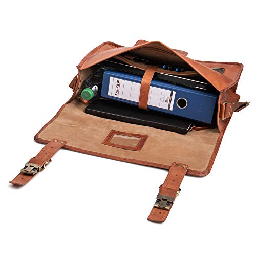 BERLINER BAGS Genuine Leather Messenger Bag For Men Berlin XXL- Brown | Briefcase For Travel & Work, Adjustable Strap, 17" Laptop Slot, Trolley Sleeve, Phone Pocket, Pen Loops, Key Carabiner - color: Brown Xxl