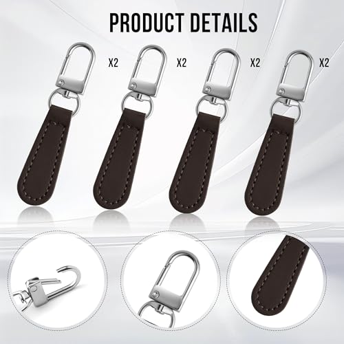 Deoward Zipper Pull Replacement PU Leather Handle Zipper Repair Tab (8 PCS) | Detachable, for Luggage, Backpacks, Suitcases, Jackets, Purses, Handbags - style: Leather Handle Zipper Pulls (Coffee Brown)