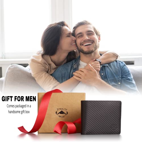 Stealth Mode Leather Bifold Wallet for Men With ID Window and RFID Blocking - color: Carbon Fiber